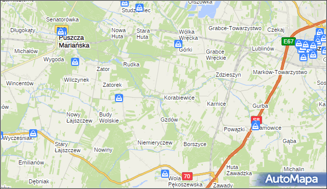 mapa Korabiewice, Korabiewice na mapie Targeo