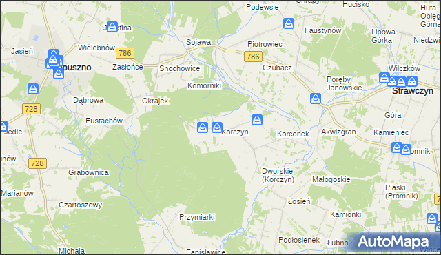 mapa Korczyn gmina Strawczyn, Korczyn gmina Strawczyn na mapie Targeo