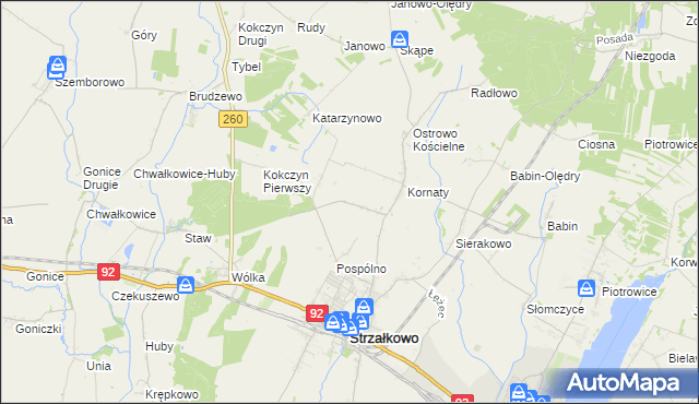 mapa Kornaty-Kolonia Druga, Kornaty-Kolonia Druga na mapie Targeo