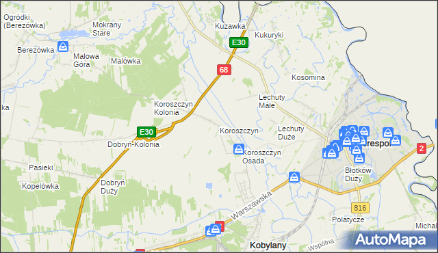 mapa Koroszczyn, Koroszczyn na mapie Targeo