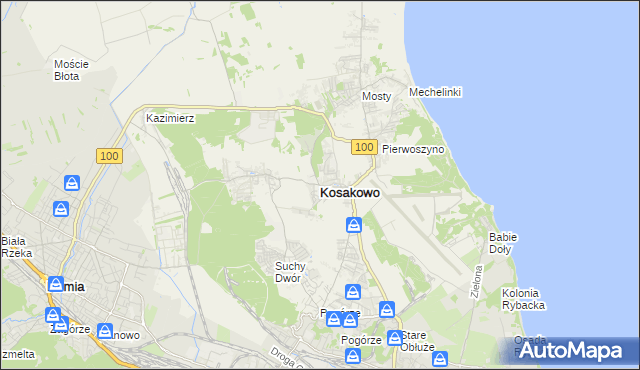 mapa Kosakowo powiat pucki, Kosakowo powiat pucki na mapie Targeo