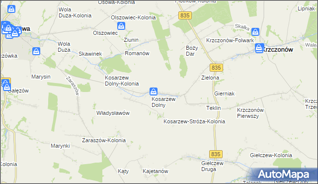 mapa Kosarzew Górny, Kosarzew Górny na mapie Targeo