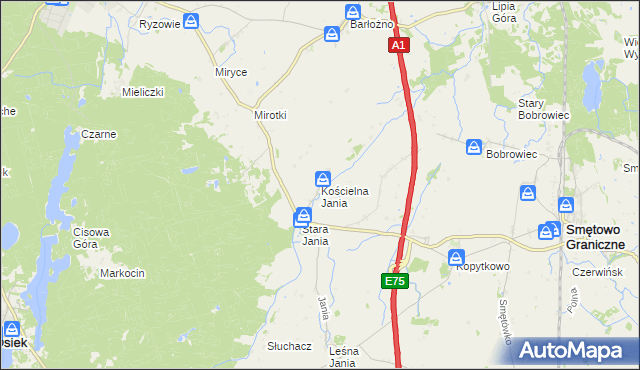 mapa Kościelna Jania, Kościelna Jania na mapie Targeo