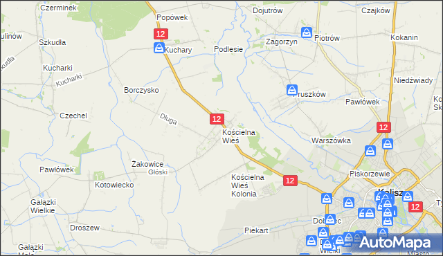 mapa Kościelna Wieś gmina Gołuchów, Kościelna Wieś gmina Gołuchów na mapie Targeo