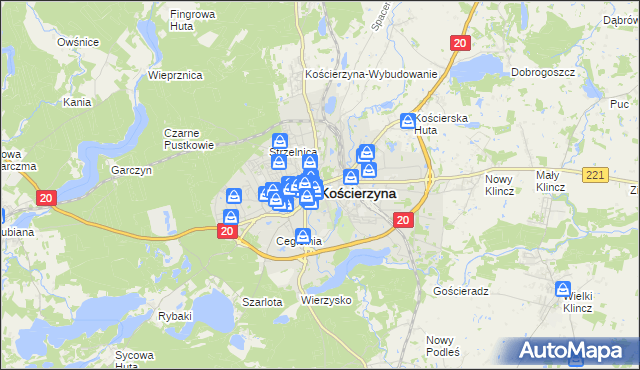 mapa Kościerzyna, Kościerzyna na mapie Targeo