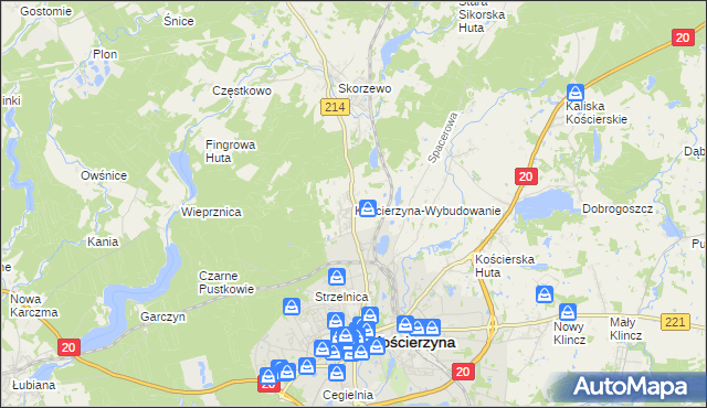mapa Kościerzyna-Wybudowanie, Kościerzyna-Wybudowanie na mapie Targeo