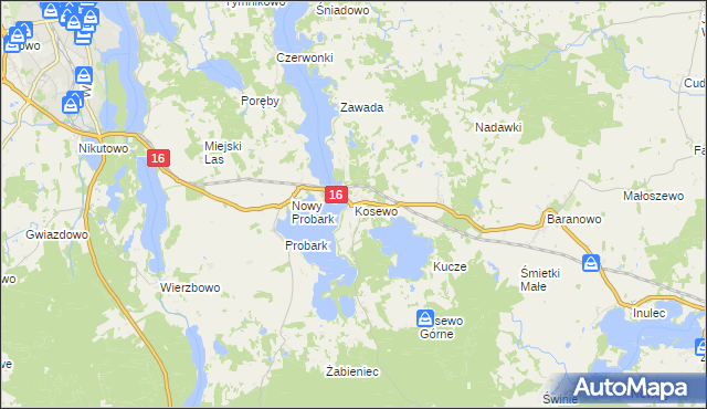 mapa Kosewo gmina Mrągowo, Kosewo gmina Mrągowo na mapie Targeo