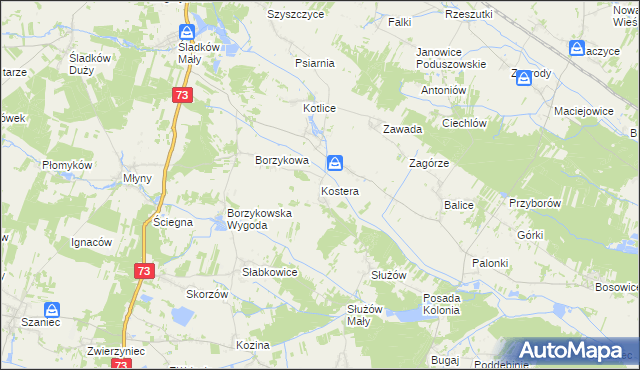 mapa Kostera, Kostera na mapie Targeo
