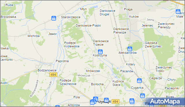 mapa Kostrzyna gmina Przystajń, Kostrzyna gmina Przystajń na mapie Targeo