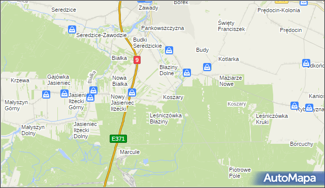 mapa Koszary gmina Iłża, Koszary gmina Iłża na mapie Targeo