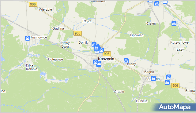 mapa Koszęcin powiat lubliniecki, Koszęcin powiat lubliniecki na mapie Targeo