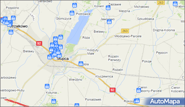 mapa Koszuty gmina Słupca, Koszuty gmina Słupca na mapie Targeo