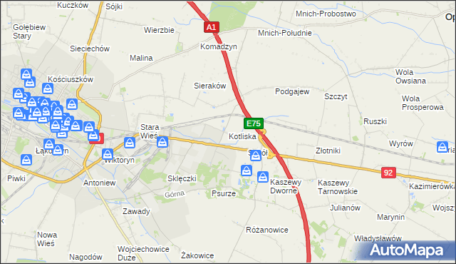 mapa Kotliska gmina Kutno, Kotliska gmina Kutno na mapie Targeo