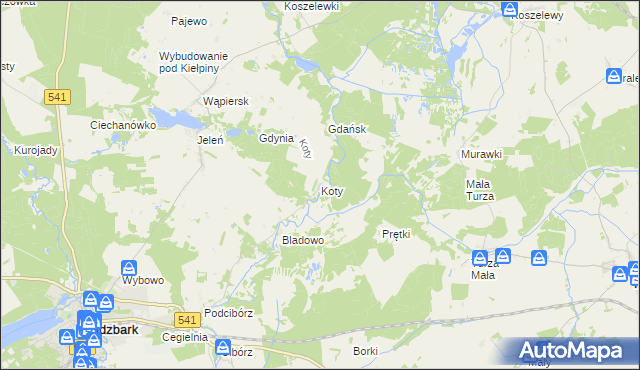 mapa Koty gmina Lidzbark, Koty gmina Lidzbark na mapie Targeo
