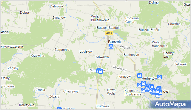 mapa Kowalew gmina Buczek, Kowalew gmina Buczek na mapie Targeo
