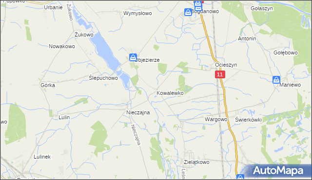 mapa Kowalewko gmina Oborniki, Kowalewko gmina Oborniki na mapie Targeo