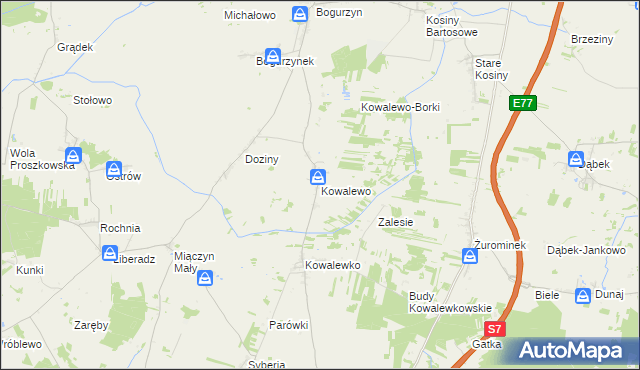 mapa Kowalewo gmina Wiśniewo, Kowalewo gmina Wiśniewo na mapie Targeo