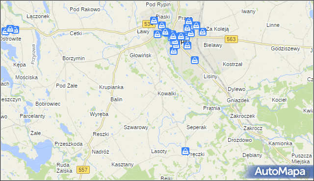 mapa Kowalki gmina Rypin, Kowalki gmina Rypin na mapie Targeo