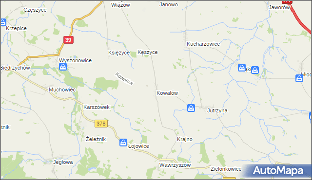 mapa Kowalów gmina Wiązów, Kowalów gmina Wiązów na mapie Targeo