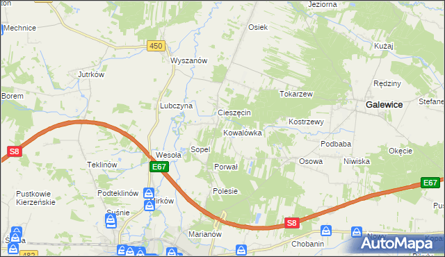 mapa Kowalówka gmina Wieruszów, Kowalówka gmina Wieruszów na mapie Targeo
