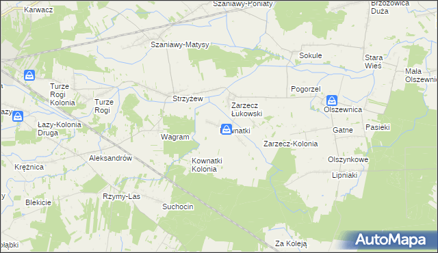 mapa Kownatki gmina Łuków, Kownatki gmina Łuków na mapie Targeo