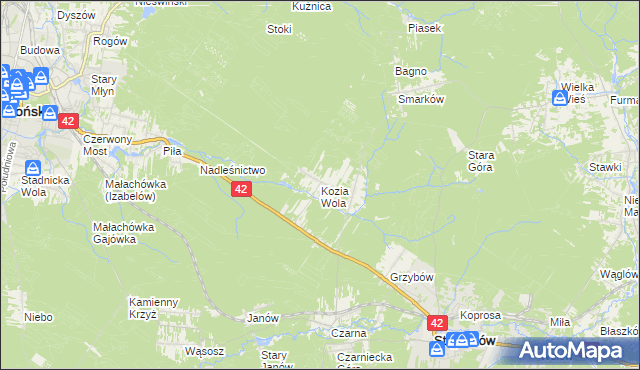 mapa Kozia Wola gmina Stąporków, Kozia Wola gmina Stąporków na mapie Targeo