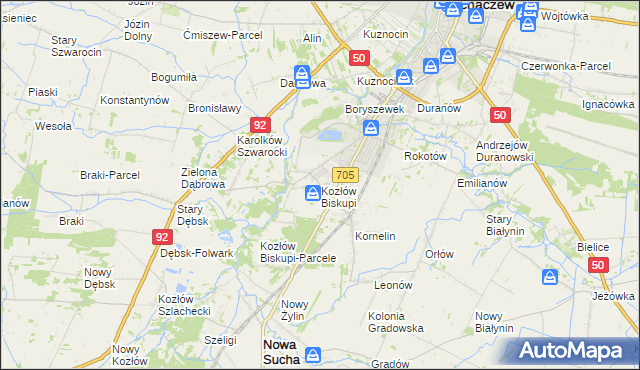 mapa Kozłów Biskupi, Kozłów Biskupi na mapie Targeo