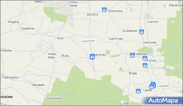 mapa Koźminiec, Koźminiec na mapie Targeo