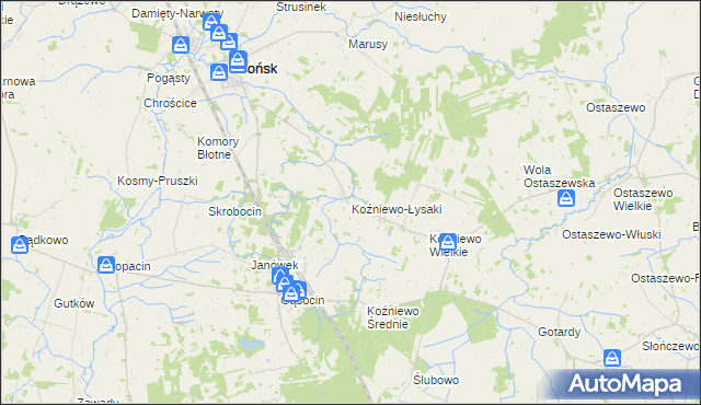 mapa Koźniewo-Łysaki, Koźniewo-Łysaki na mapie Targeo