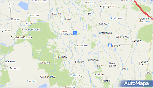 mapa Kozubów gmina Brudzew, Kozubów gmina Brudzew na mapie Targeo