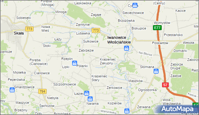 mapa Krasieniec Zakupny, Krasieniec Zakupny na mapie Targeo