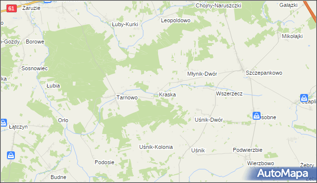 mapa Kraska gmina Miastkowo, Kraska gmina Miastkowo na mapie Targeo