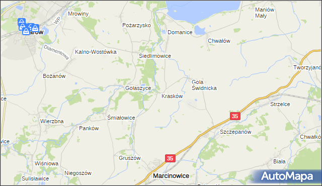 mapa Krasków gmina Marcinowice, Krasków gmina Marcinowice na mapie Targeo