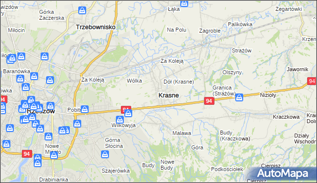 mapa Krasne powiat rzeszowski, Krasne powiat rzeszowski na mapie Targeo