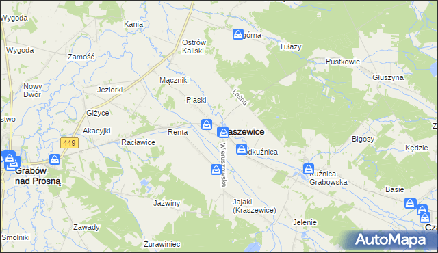 mapa Kraszewice powiat ostrzeszowski, Kraszewice powiat ostrzeszowski na mapie Targeo
