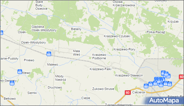 mapa Kraszewo Podborne, Kraszewo Podborne na mapie Targeo