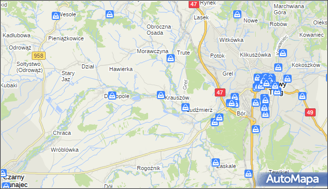 mapa Krauszów, Krauszów na mapie Targeo