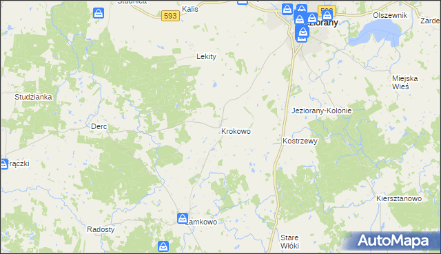 mapa Krokowo gmina Jeziorany, Krokowo gmina Jeziorany na mapie Targeo