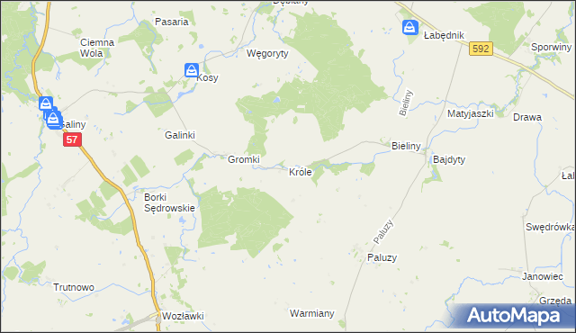 mapa Króle gmina Bartoszyce, Króle gmina Bartoszyce na mapie Targeo