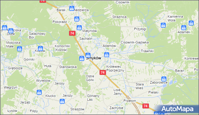 mapa Królewiec gmina Smyków, Królewiec gmina Smyków na mapie Targeo