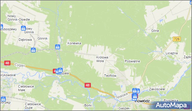 mapa Królowa Wola gmina Inowłódz, Królowa Wola gmina Inowłódz na mapie Targeo