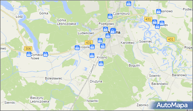 mapa Krosno gmina Mosina, Krosno gmina Mosina na mapie Targeo