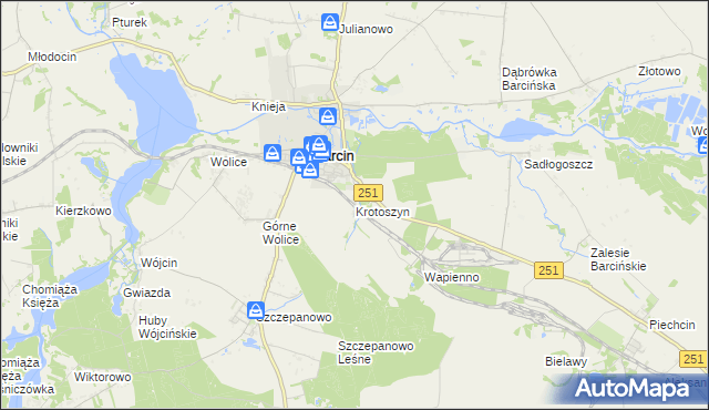 mapa Krotoszyn gmina Barcin, Krotoszyn gmina Barcin na mapie Targeo