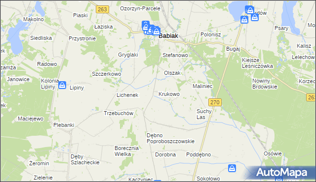 mapa Krukowo gmina Babiak, Krukowo gmina Babiak na mapie Targeo