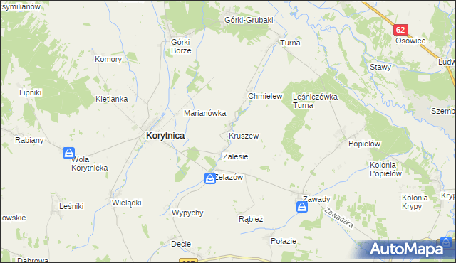 mapa Kruszew gmina Korytnica, Kruszew gmina Korytnica na mapie Targeo