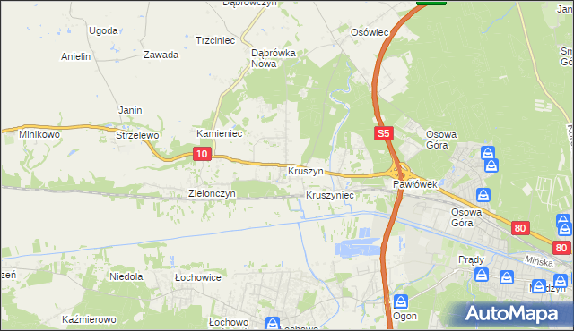 mapa Kruszyn gmina Sicienko, Kruszyn gmina Sicienko na mapie Targeo