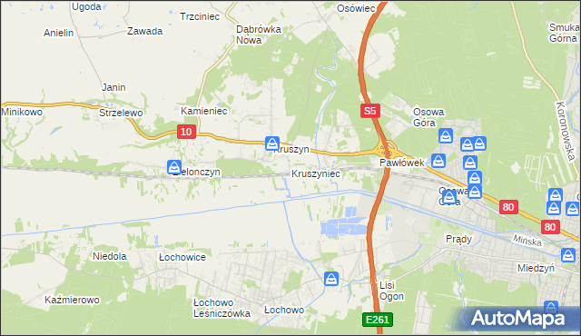 mapa Kruszyniec gmina Sicienko, Kruszyniec gmina Sicienko na mapie Targeo