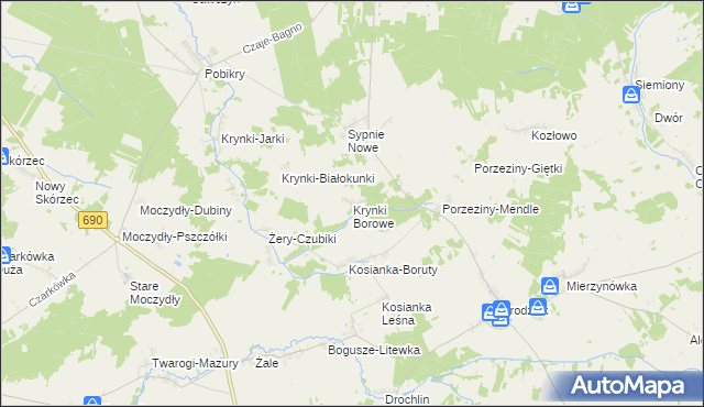 mapa Krynki Borowe, Krynki Borowe na mapie Targeo