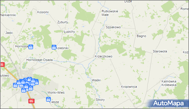mapa Krzeczkowo gmina Mońki, Krzeczkowo gmina Mońki na mapie Targeo