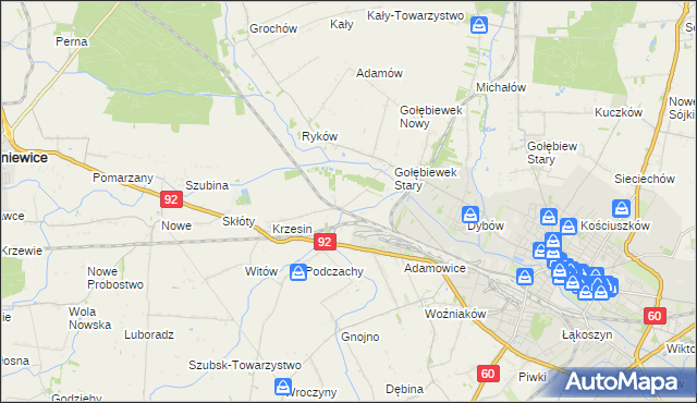 mapa Krzesinówek, Krzesinówek na mapie Targeo
